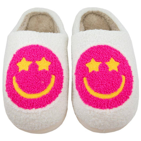 Hot Pink Star Eyed Happy Face Slippers