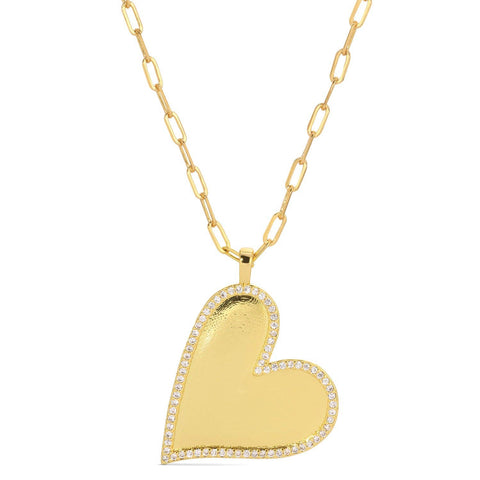 Pave Angled Heart Paperclip Chain Necklace