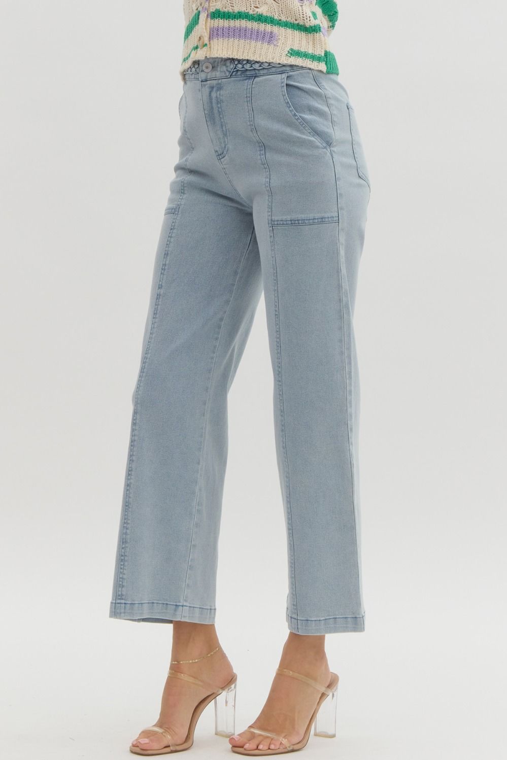 Wide Leg Jeans with Braided Detail