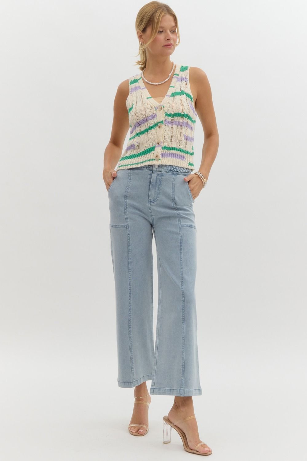 Wide Leg Jeans with Braided Detail