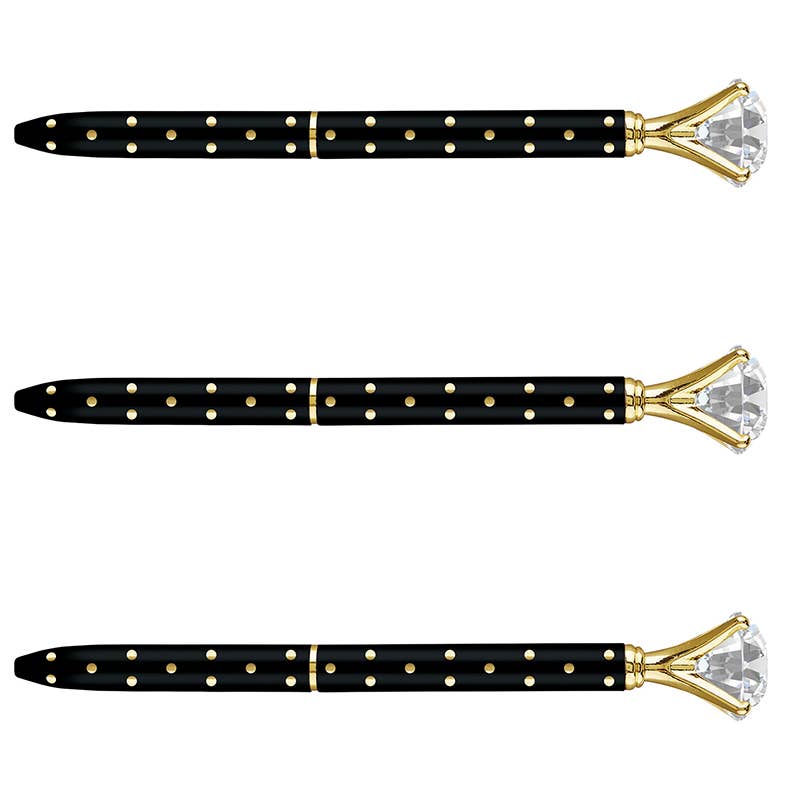 Gem Pen - Black Gold Polka Dots