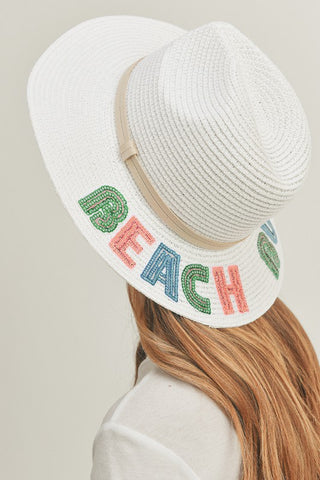 BEACH BUM Sequin Letter Panama Hat