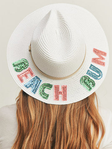 BEACH BUM Sequin Letter Panama Hat