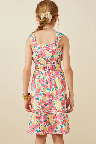 Floral Cinch Waist Poplin Tank Dress