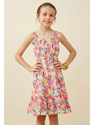 Floral Cinch Waist Poplin Tank Dress