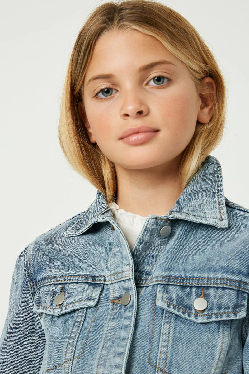 Girls Peplum Ruffle Denim Jacket