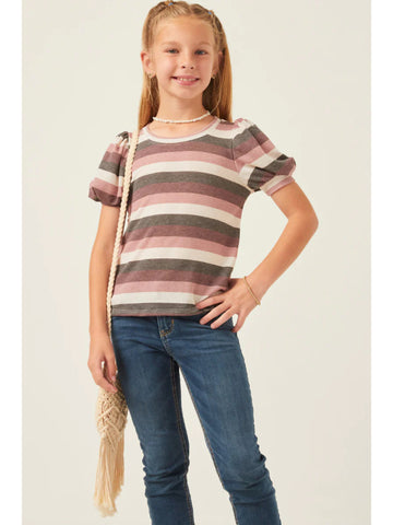 Girls Stripe Terry Puff Sleeve Tee