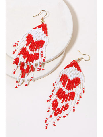 Heart Seed Bead Fringe Earrings