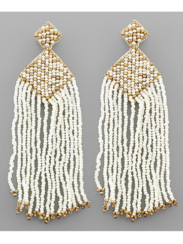 Seed Bead Tassel Rhombus Earrings