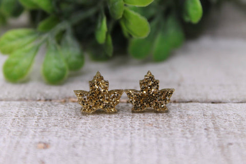 Glitter Autumn Leaves Stud Earrings